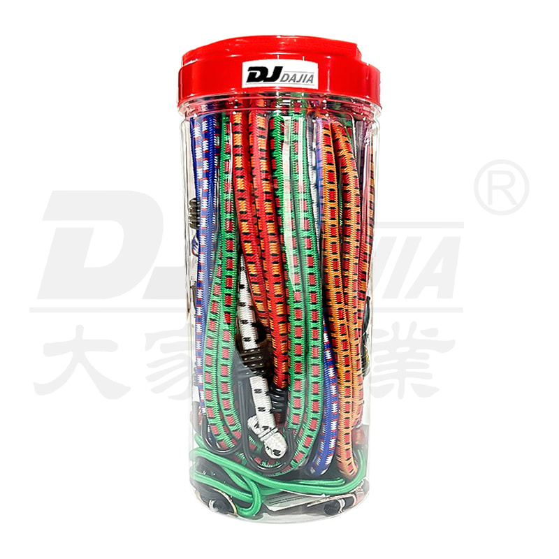 Red plastic coated steel hook light duty bungee cord